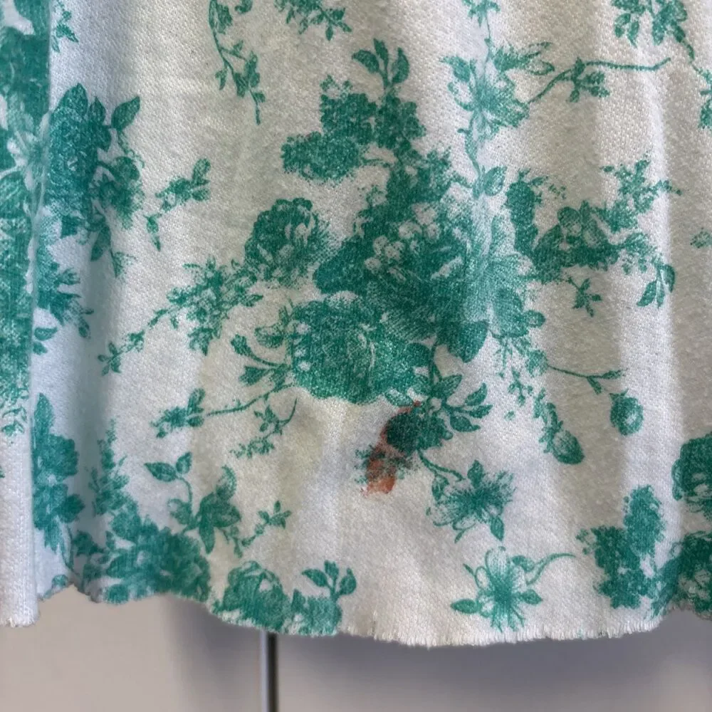Women Floral Lounge Pajama Pants L Green White Elastic Waist Cotton Blend
